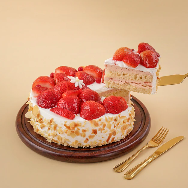 Almond Flakes Cake With Strawberries - 500 Grams