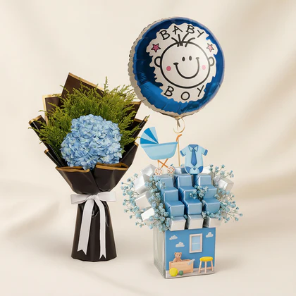 Sweet Arrival Baby Boy Chocolate Blue Vase - Chocolates